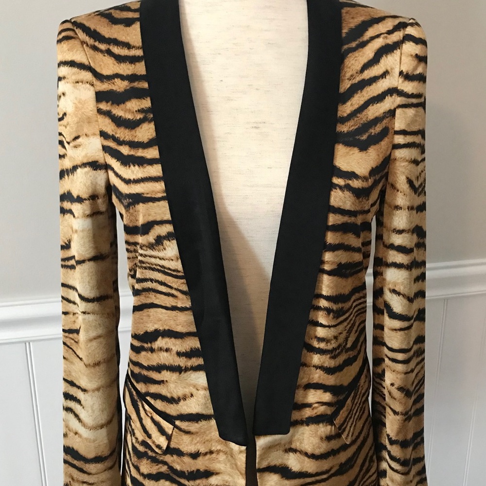 Zara Woman Tiger Print Small Blazer Animal Print Stripes Gold & Black